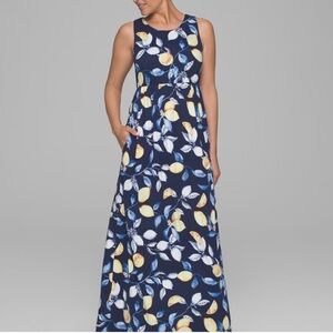 Soma | Navy Floral Lemon Print Buttery Soft Maxi Dress with Pockets | Sz M